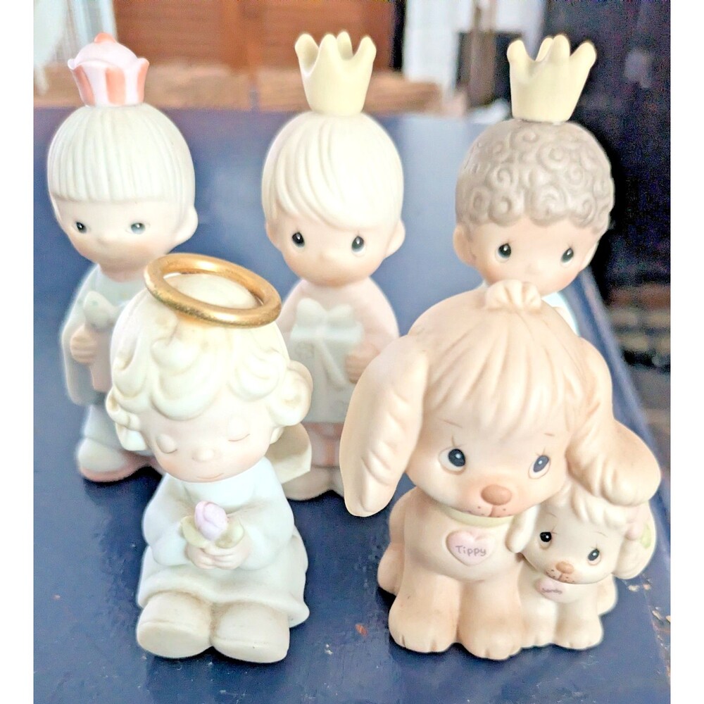 Precious Moments Figurine Lot of 5 Mini Nativity Three Kings Angel Tippy Dog